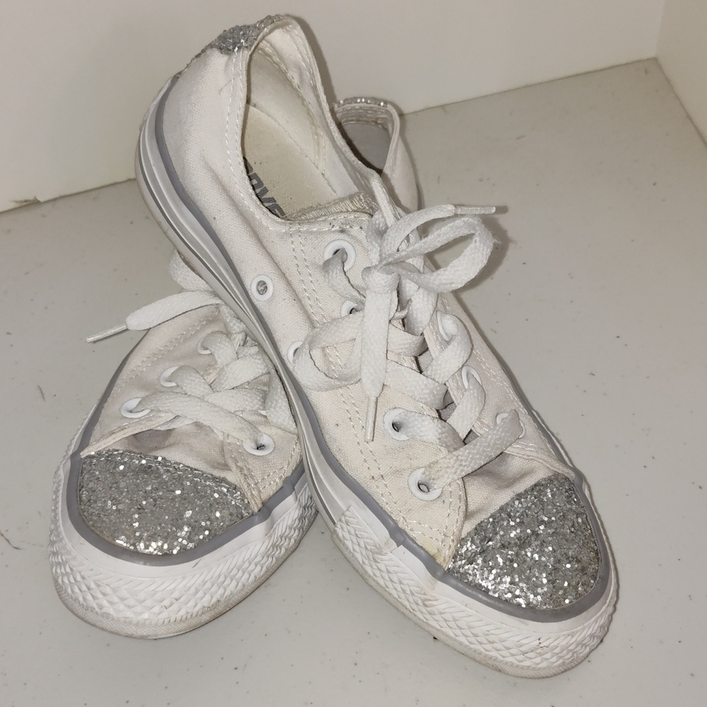 Converse All Star White Glitter Lace Up Sneakers Shoes Size 6